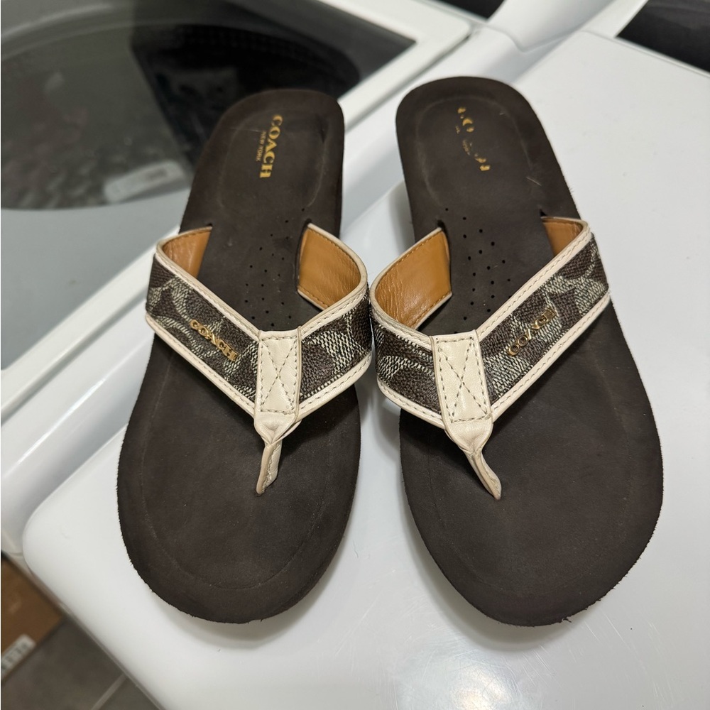 Coach Brown and White Sandals